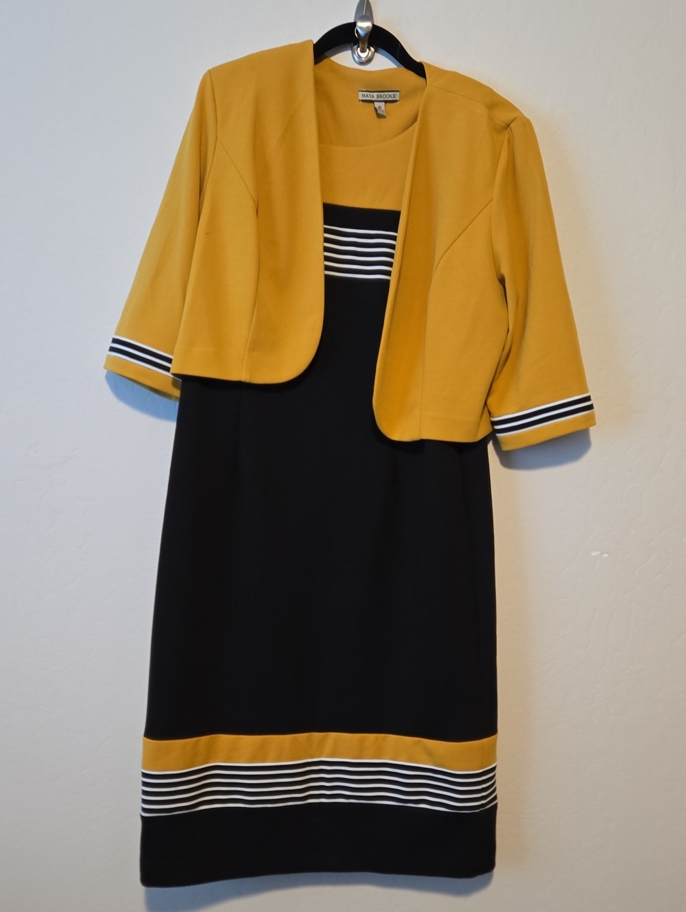 Maya Brooks Black and Mustard Dress with Cropped Jacket
